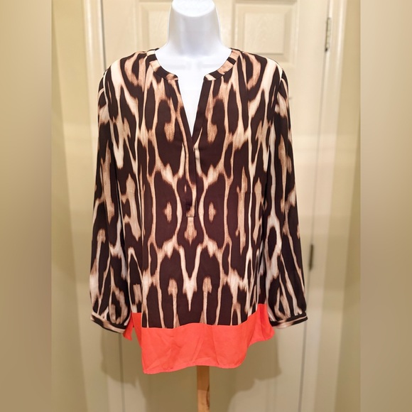 Chico's Tops - Chico's Brown and Coral Animal Print Tunic Top